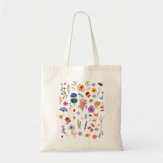 Elegant Floral Colourful watercolor Flowers Tote Bag (Front)