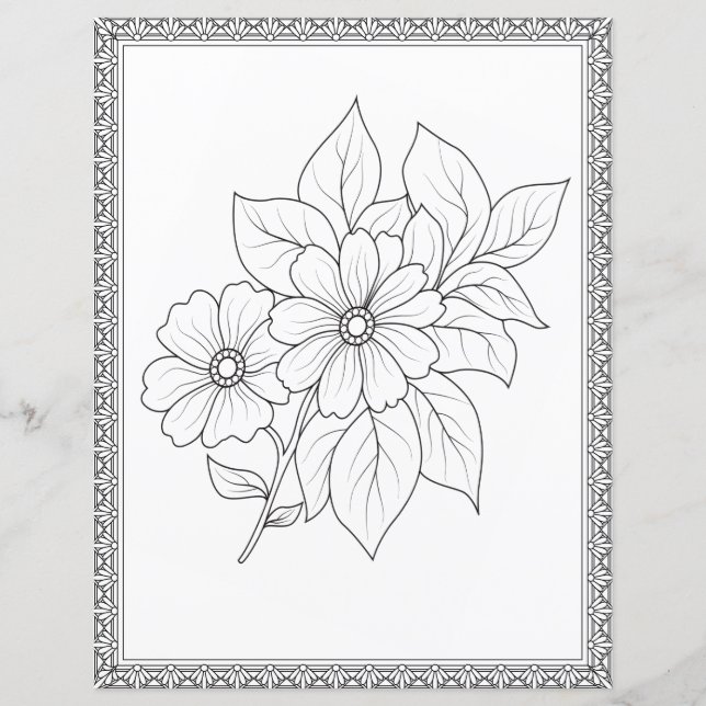 Elegant Floral Colouring Page Scrapbook Paper (Front)