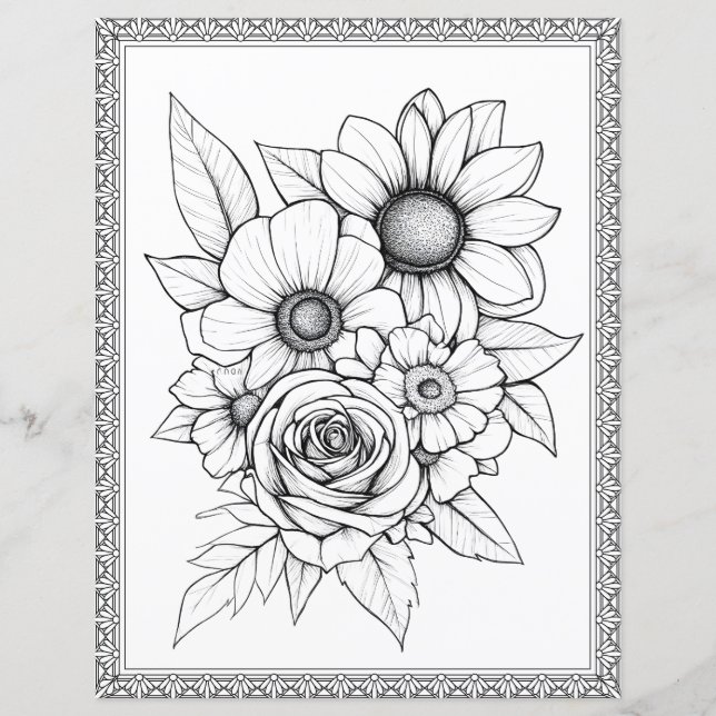 Elegant Floral Colouring Page Scrapbook Paper (Front)