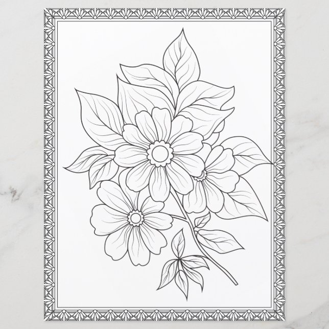 Elegant Floral Colouring Page Scrapbook Paper (Front)
