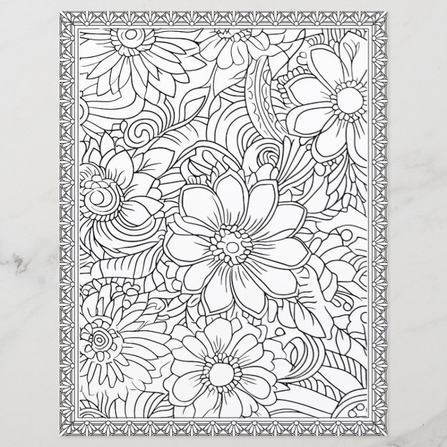 Elegant Floral Colouring Page Scrapbook Paper (Front)