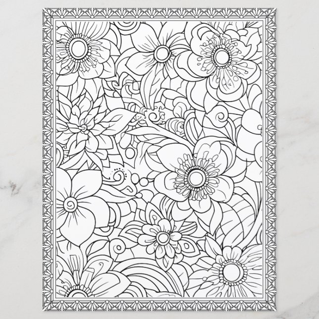 Elegant Floral Colouring Page Scrapbook Paper (Front)
