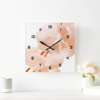 Elegant Floral Coral Square Wall Clock