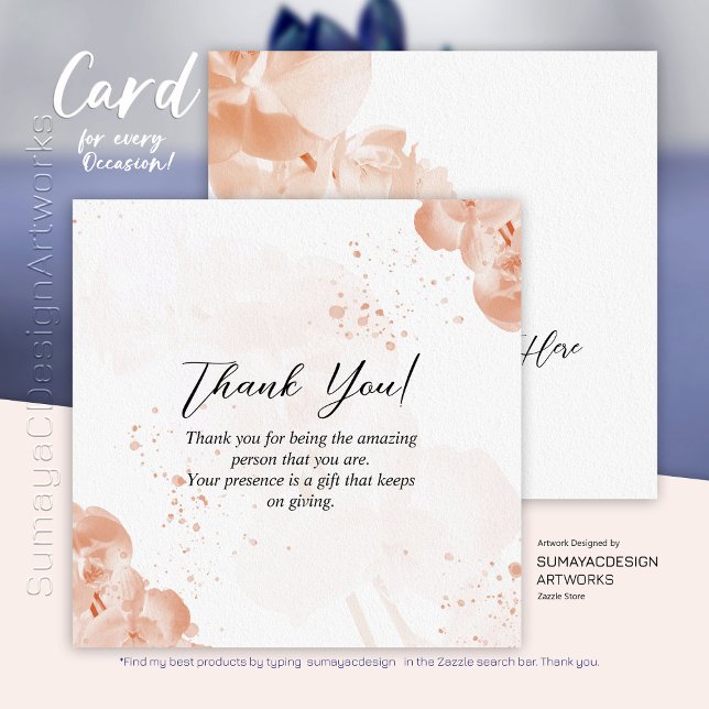 Elegant Floral Coral Thank You  Holiday Card (Card in Situation)