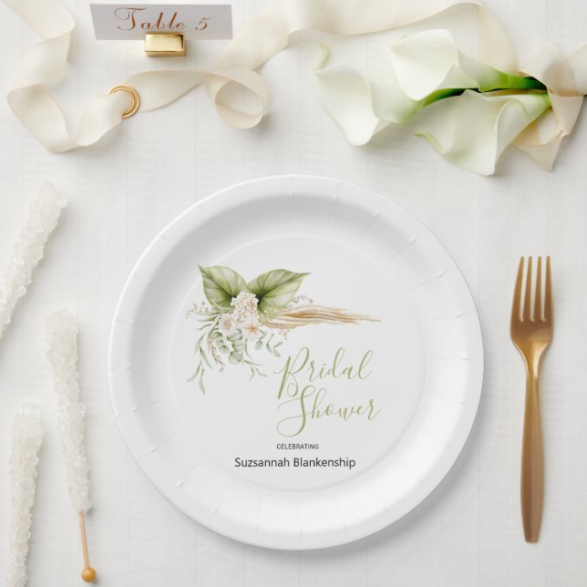 Elegant Floral Corner Bridal Shower Template Paper Plate (Wedding)