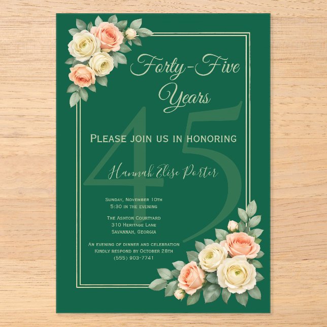 Elegant Floral Corner Frame Birthday Acrylic Invitations (Front)