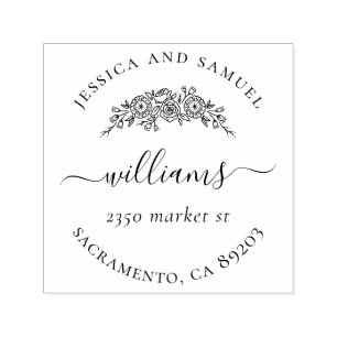 Elegant Floral Couple Typography Return Address Self-inking Stamp