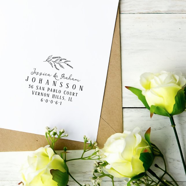 Elegant Floral Couples Names Return Address Rubber Stamp (Creator Uploaded)