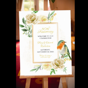 Elegant Floral Cream Rose with Bird Anniversary Poster