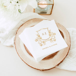 Elegant Floral Crest and Monogram Foil Napkins