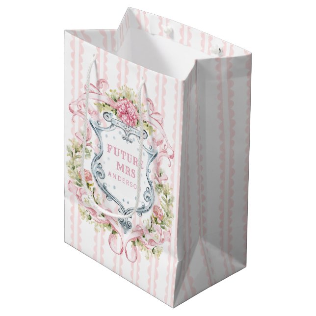 Elegant Floral Crest | Future Mrs Medium Gift Bag (Front Angled)