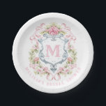 Elegant Floral Crest Monogram | Bridal Shower Paper Plate<br><div class="desc">The elegant watercolor monogram crest gives these bridal shower plates a beautiful and timeless look that any bride-to-be will love. Personalise this plates with your initial in the crest and your name in curved text. Colours include, light blue, pink and grey. If you have any questions or need help customising...</div>