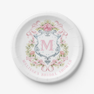 Elegant Floral Crest Monogram Bridal Shower Paper Plate