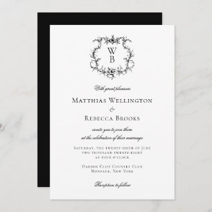 Elegant Floral Crest Monogram Wedding Invitation