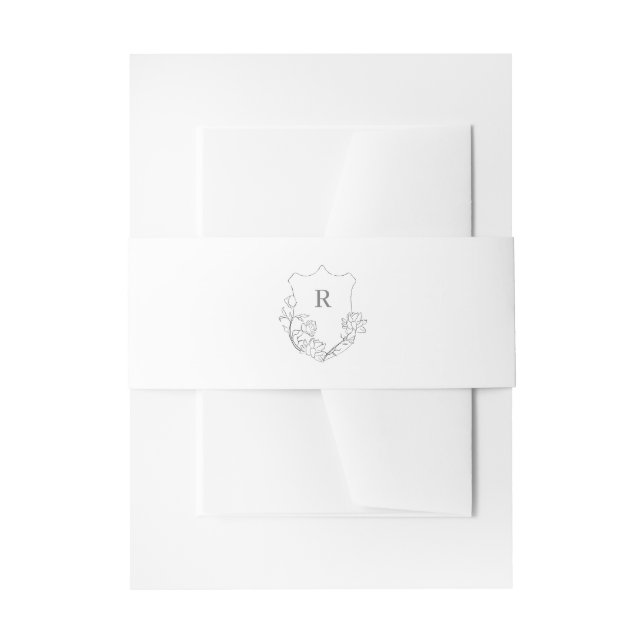 Elegant Floral Crest Monogram Wedding  Invitation Belly Band (Front Example)
