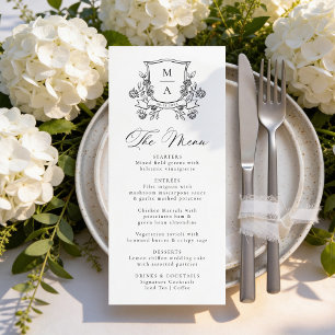 Elegant Floral Crest Monogram Wedding Menu