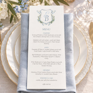 Elegant Floral Crest Monogram Wedding Menu