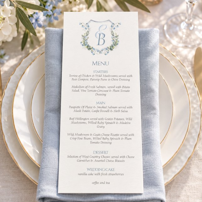 Elegant Floral Crest Monogram Wedding  Menu (Elegant Floral Crest Monogram Wedding Menu)