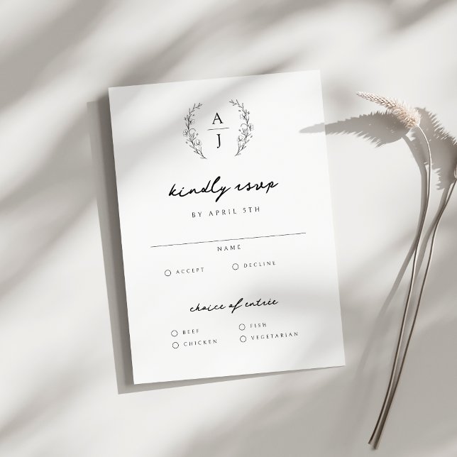 Elegant Floral Crest Monogram Wedding RSVP Card (Creator Uploaded)