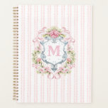 Elegant Floral Crest Planner<br><div class="desc">This elegant watercolor monogram crest adds a sophistication to this planner.  Personalise this design with an initial in the crest.

Colours include,  light blue,  pink and grey.</div>