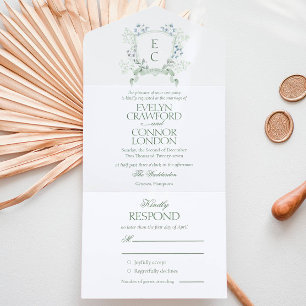 Elegant Floral Crest Wedding All In One Invitation