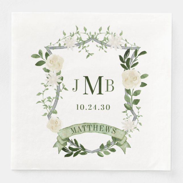 Elegant Floral Crest Wedding Napkin (Front)