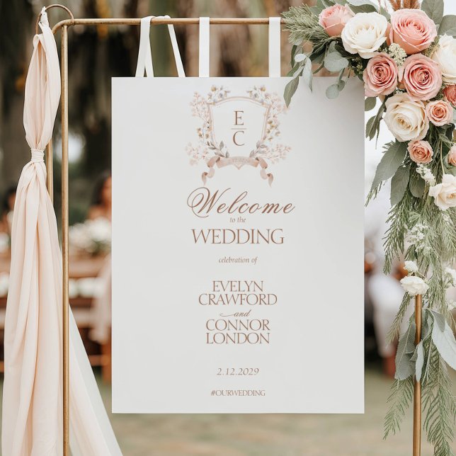 Elegant Floral Crest Welcome Wedding sign Poster (Creator Uploaded)