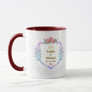Elegant Floral Crest with Gold Initials Monogram Mug