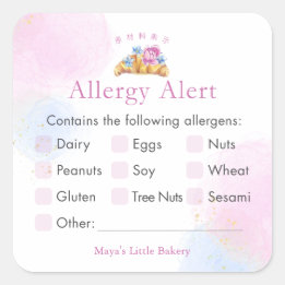 Elegant Floral Croissant Allergy Alert Square Sticker