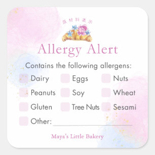 Elegant Floral Croissant Allergy Alert Square Sticker