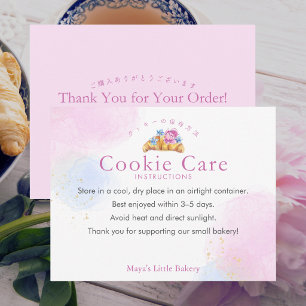 Elegant Floral Croissant Cookie Care Instructions Thank You Card