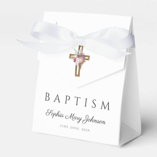 Elegant Floral Cross Baptism  Favour Box (Front Side)