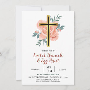 Elegant floral Cross Christian Easter Brunch Invitation