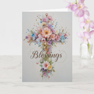Elegant Floral Cross Easter Blessings  Card