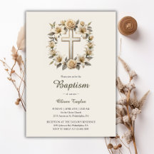Elegant Floral Cross Gender Neutral Baptism