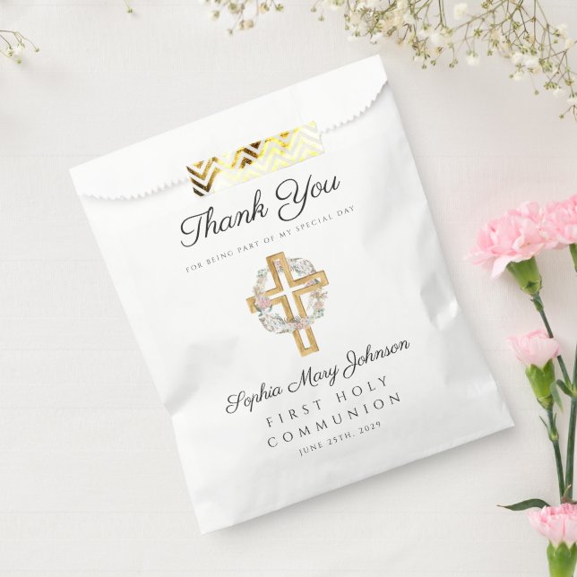 Elegant Floral Cross Girl First Communion Favour Bags (Sealed)