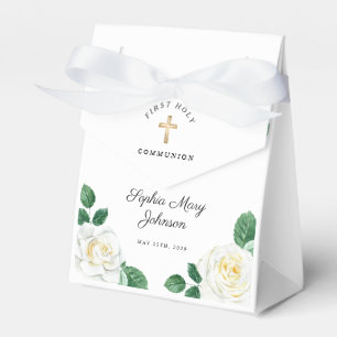 Elegant Floral Cross Girl First Communion Favour Box