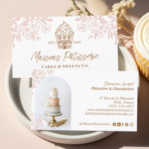 Elegant Floral Cupcake Pastry Cake Bakery Shop Business Card