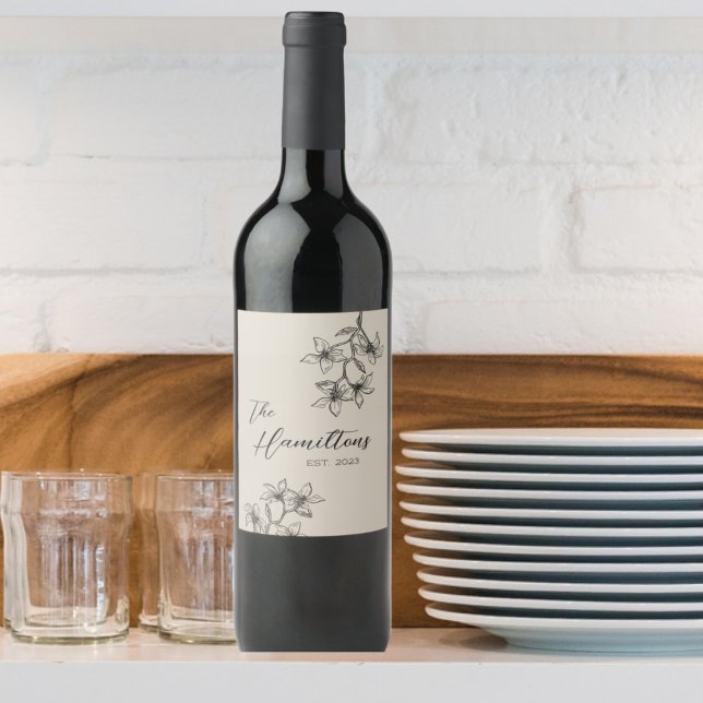 Elegant Floral Custom Established Year Wine Label (Creator Uploaded)