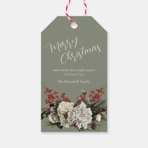 Elegant Floral Custom Family Name Christmas Gift Tags