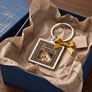 Elegant Floral Custom Family Photo Text Brown Key Ring