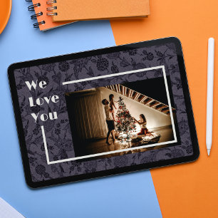 Elegant Floral Custom Family Photo Text Grey Poster