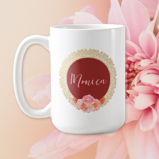 Elegant Floral Custom Golden Oriental Frame Coffee Mug
