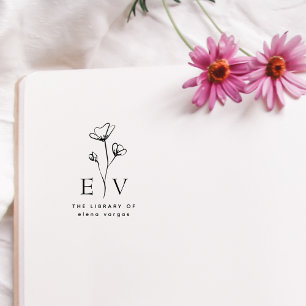 Elegant Floral Custom Name Initials Library Book Rubber Stamp