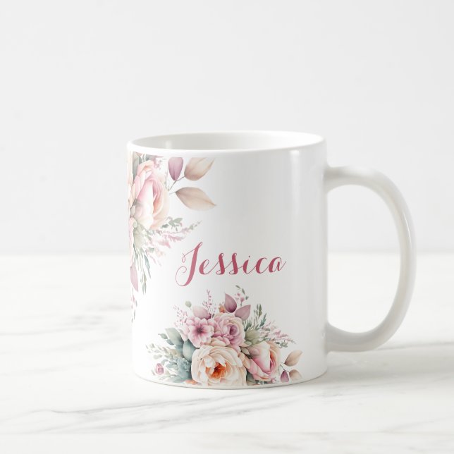 Elegant Floral Custom Name Modern Coffee Mug (Right)