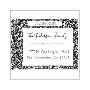 Elegant Floral   Custom Script Return Address Rubber Stamp