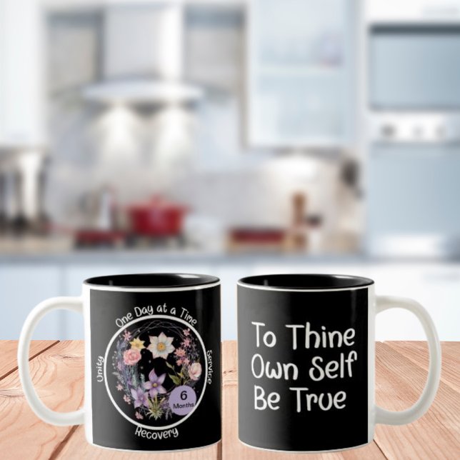 Elegant Floral Custom Sobriety Anniversary Gift  Two-Tone Coffee Mug (Creator Uploaded)