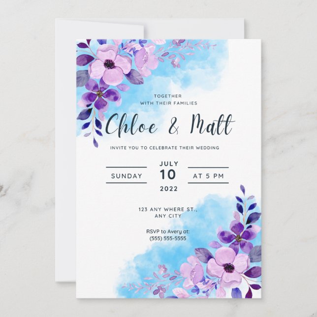Elegant Floral Customisable Wedding Invitation (Front)