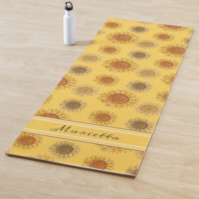 Elegant Floral Cute Girly Boho Yellow Sunflower Yoga Mat (In Situ)