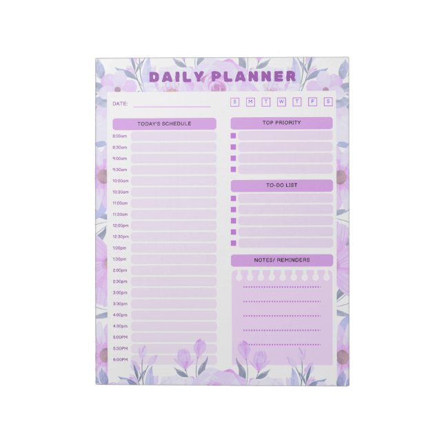 Elegant Floral Daily Planner Notepad (Rotated)